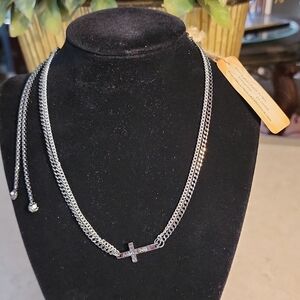Silver and Gun Metal Cross Pendant Necklace